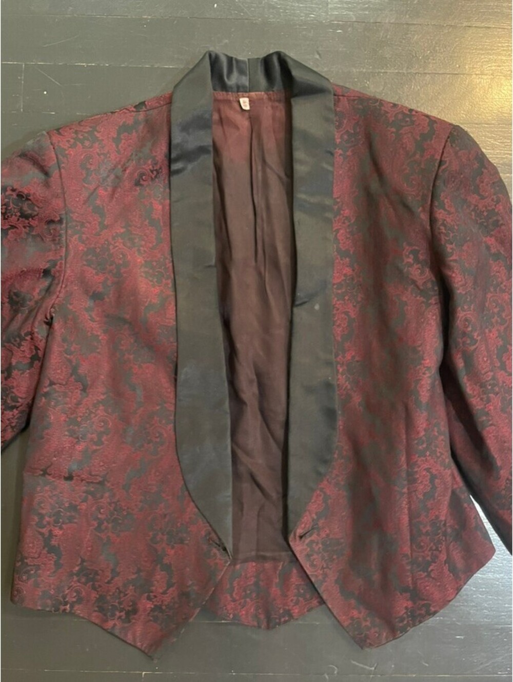 Vintage Burgundy Brocade Tuxedo Jacket High Fidelity Film 42 - Picture 3 of 12